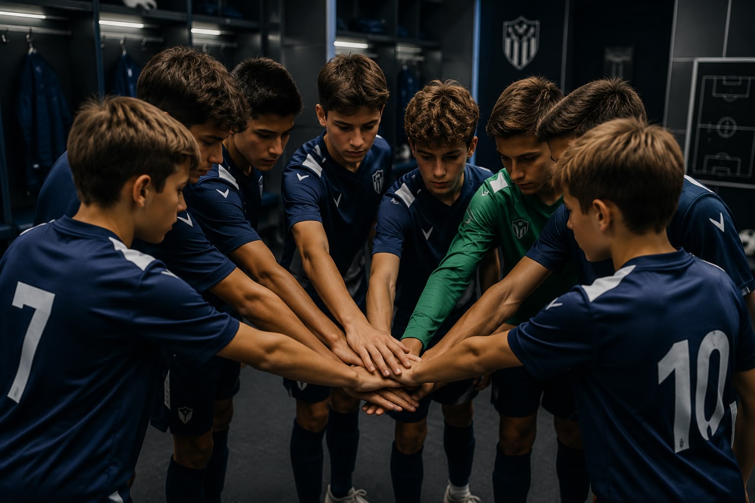 Equipo de fútbol base antes de un partido